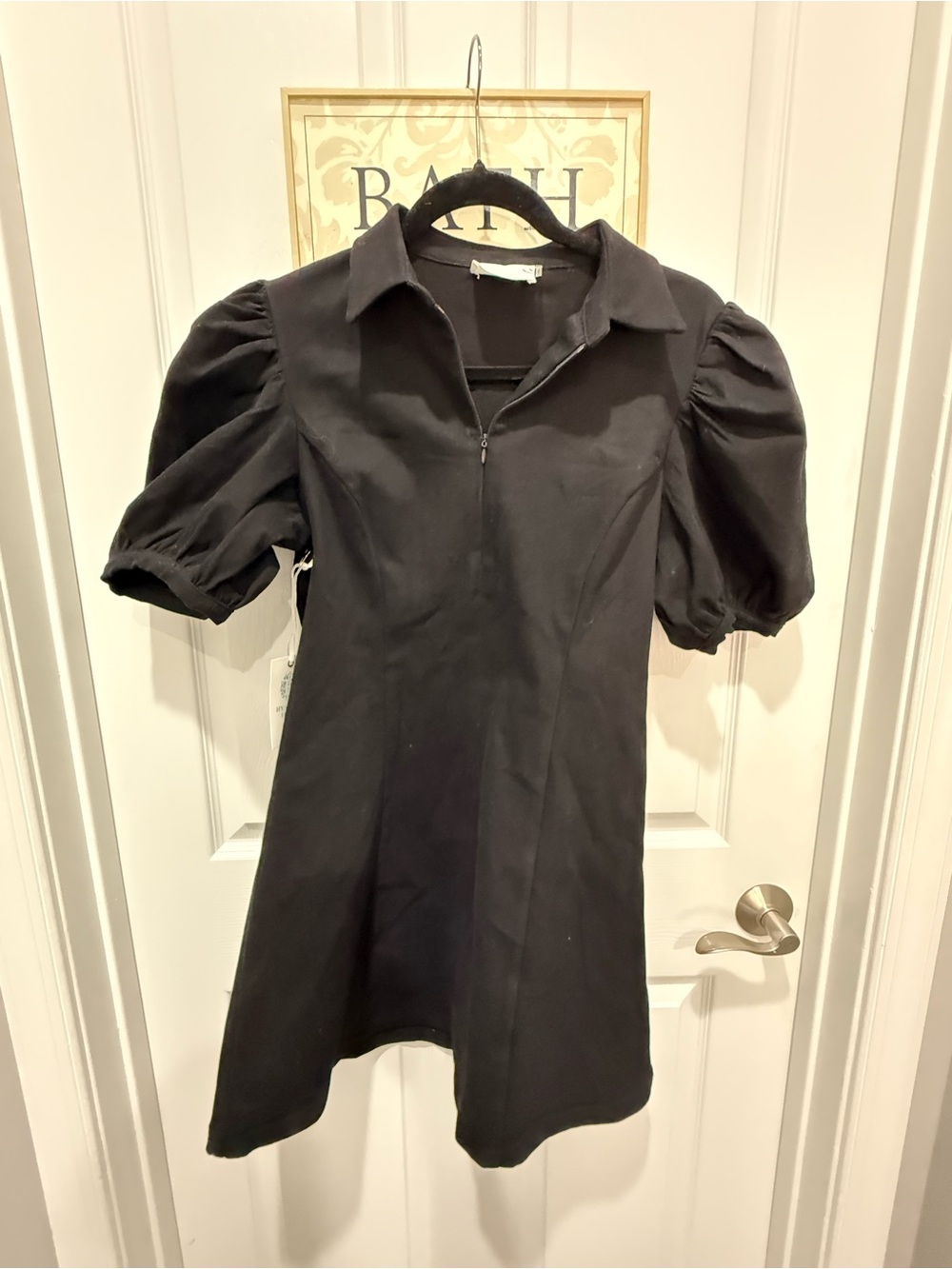 Black Front Zip Denim Mini Dress